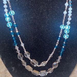 Elegant Blue and Silver Necklace and Earring Set
